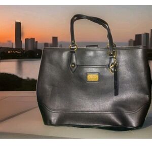 Fyre & Co Sophisticated Black Vegan Leather Tote Bag Boho City Satchel 17x12